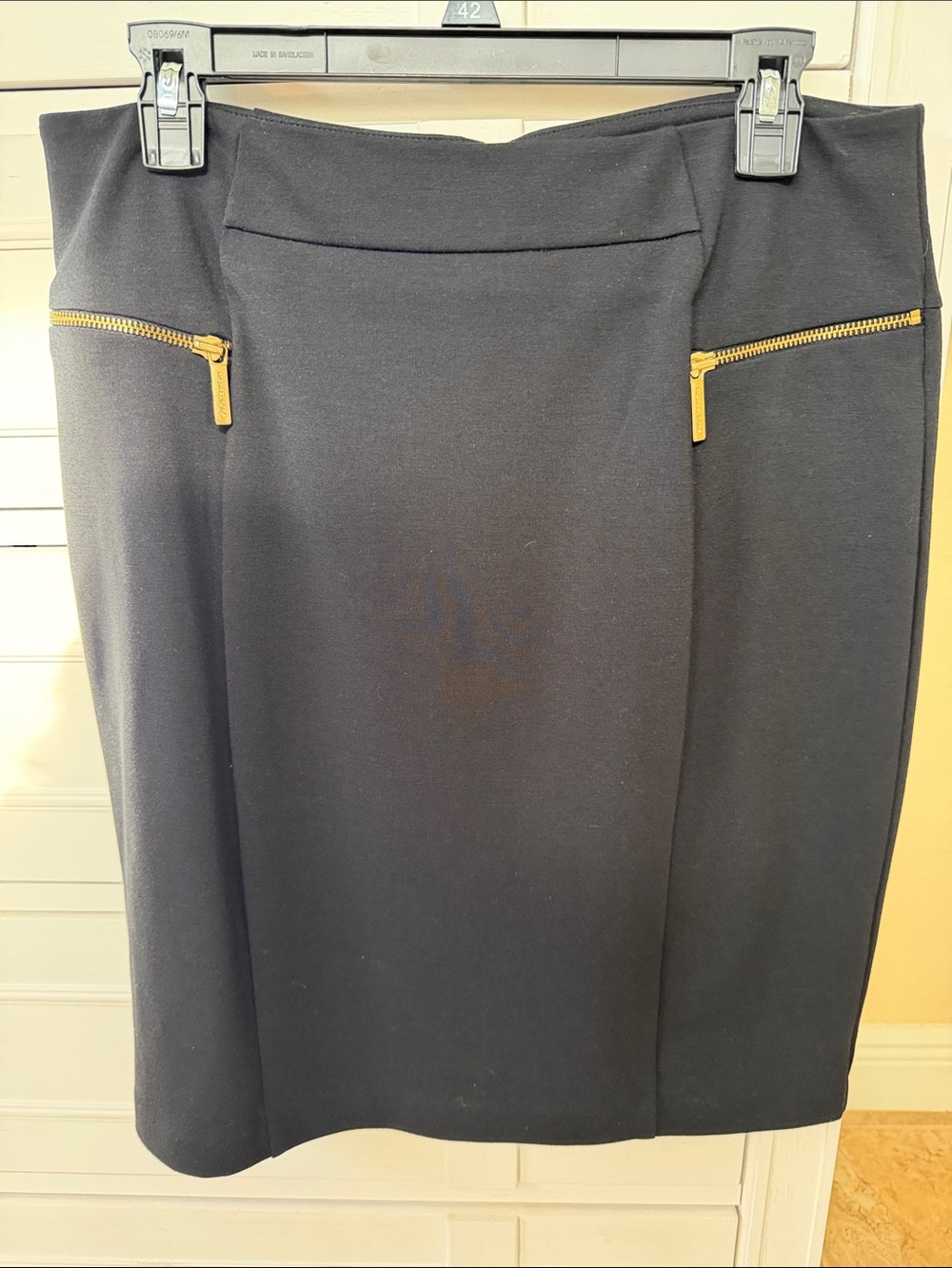 NWT Michael Kors Pencil Midi Skirt 12 Gold Tone Zippers Front Pockets & Back